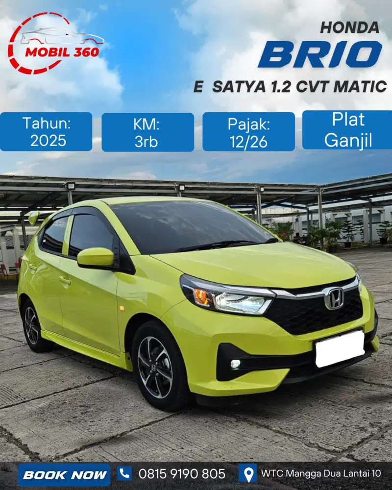 {km39rb} Honda Brio Satya E 1.2 cvt matic tahun 2025 Hijau lime