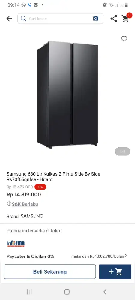 Samsung kulkas sbs