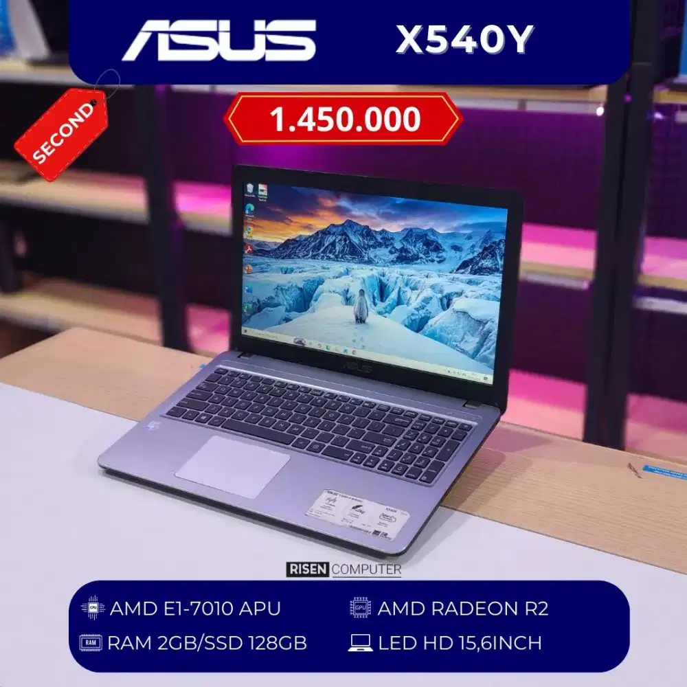 ASUS X540Y AMD E1-7010 RAM 2GB SSD 128GB HD 15,6inch Notebook Second