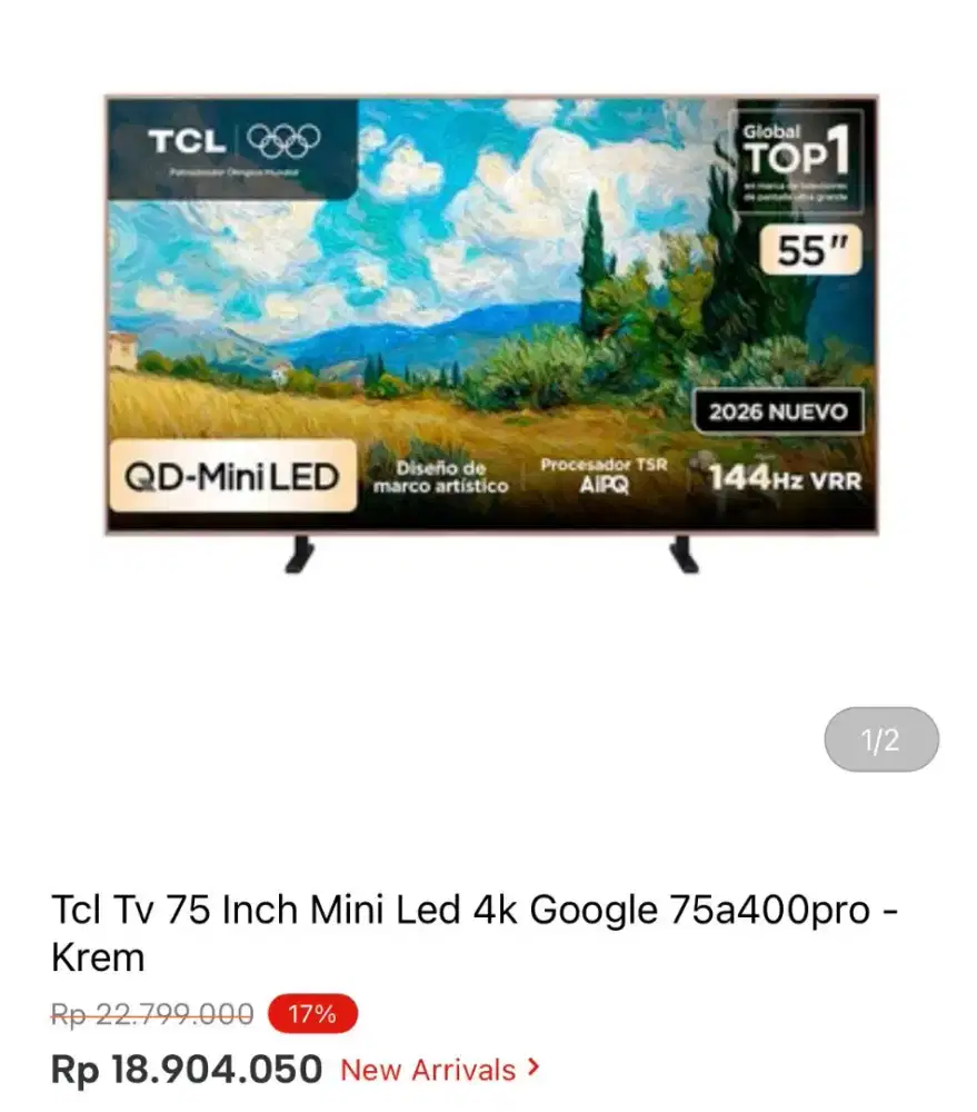 TCL TV 75 INCH MINI LED 4K GOOGLE TV 75A400PRO