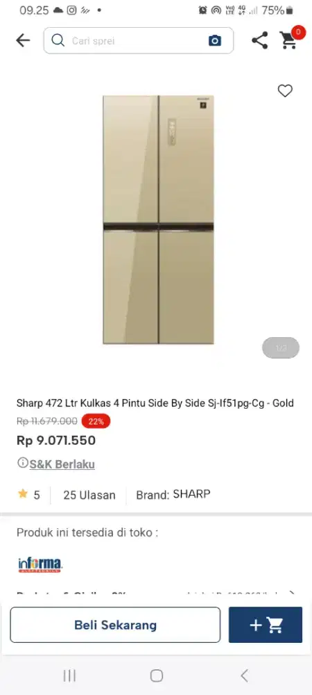 PROMO KREDIT SHARP 472 LTR KULKAS 4 PINTU SBS