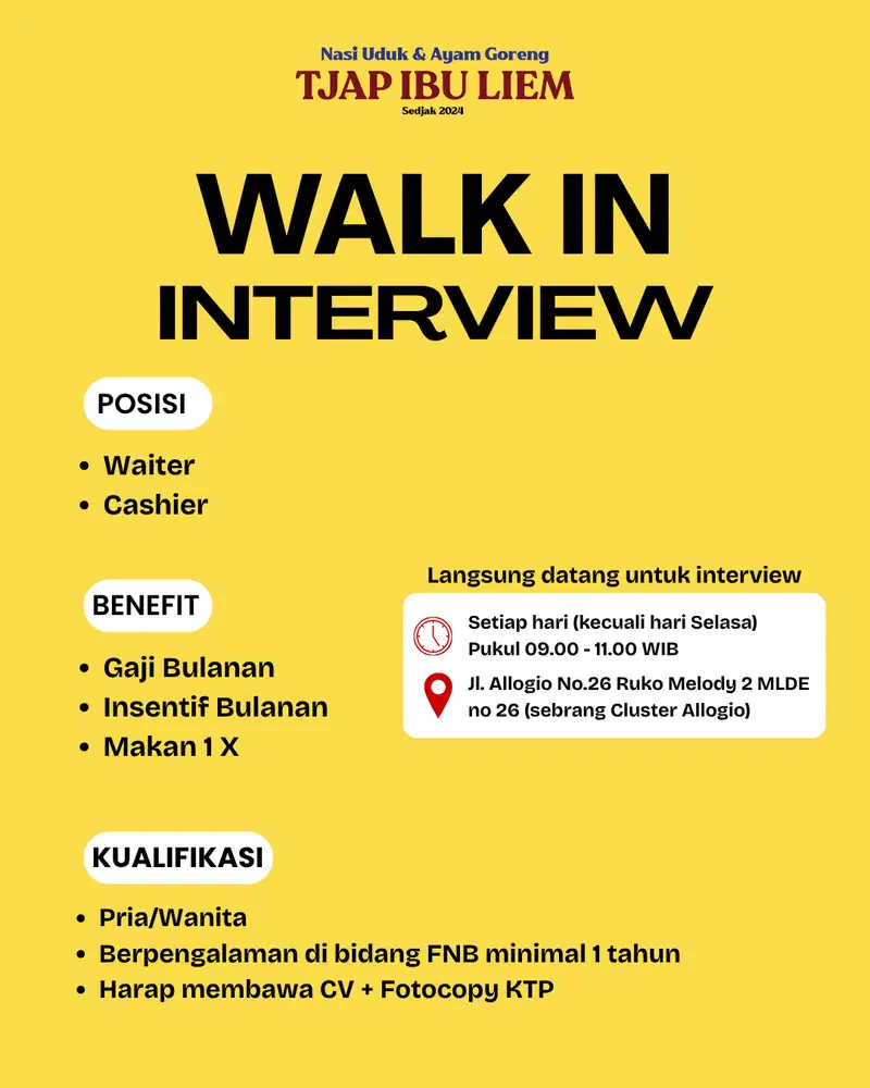 DICARI Waiters dan Cashier!!