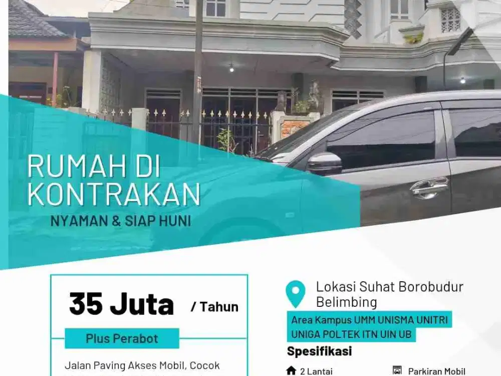 sewa rumah 5 kamar semi perabot perumahan Blimbing Kota Malang