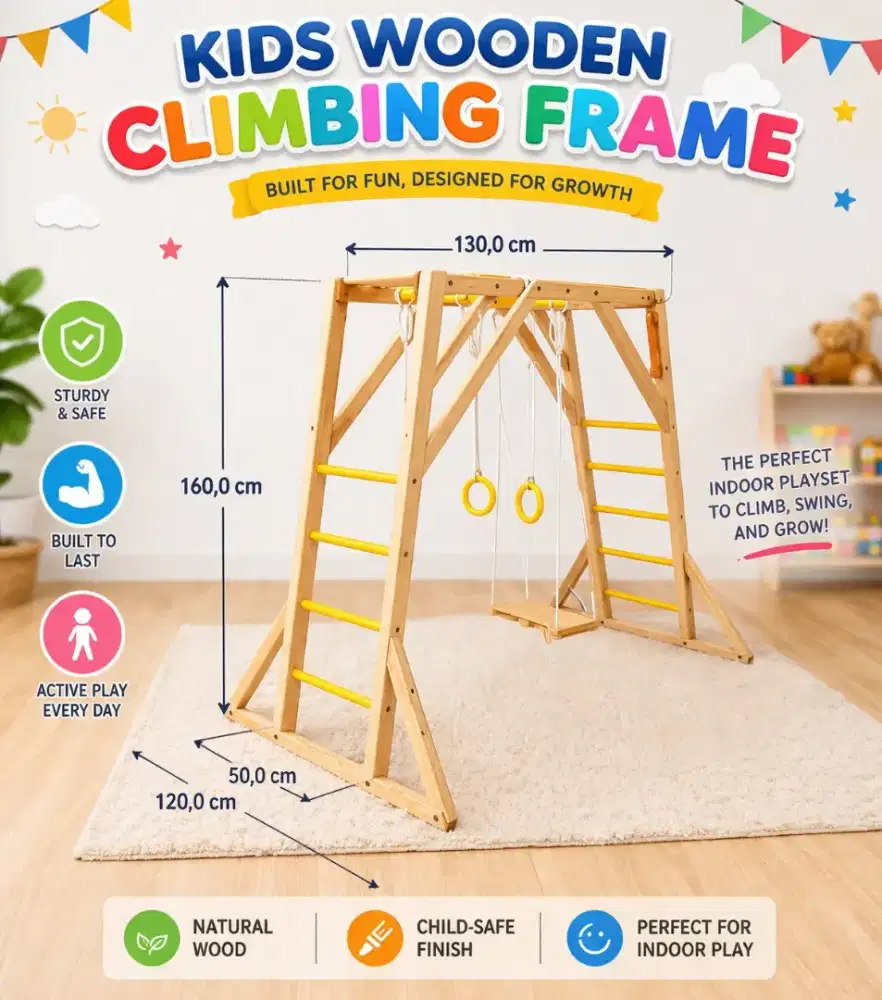 Monkey Bar Anak Kayu + Ayunan – Playground Indoor