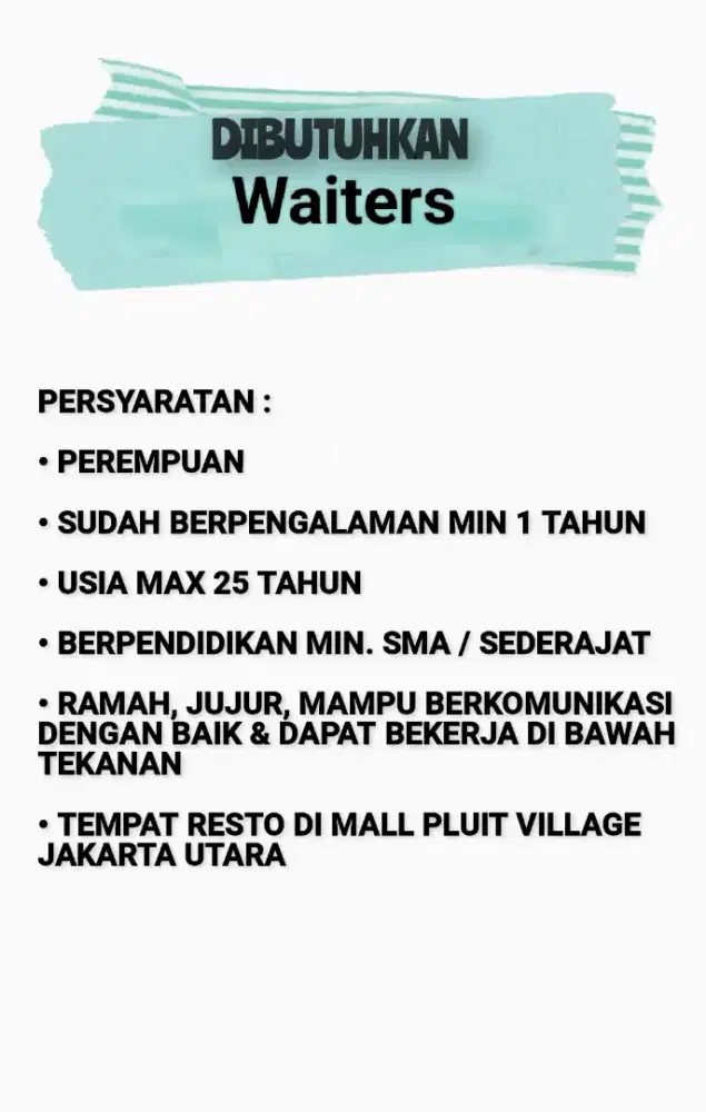 Waiters Restoran berpengalaman
