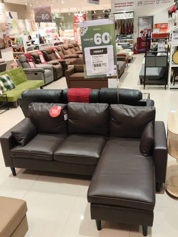 Sofa L 3 Seater Kulit Murah