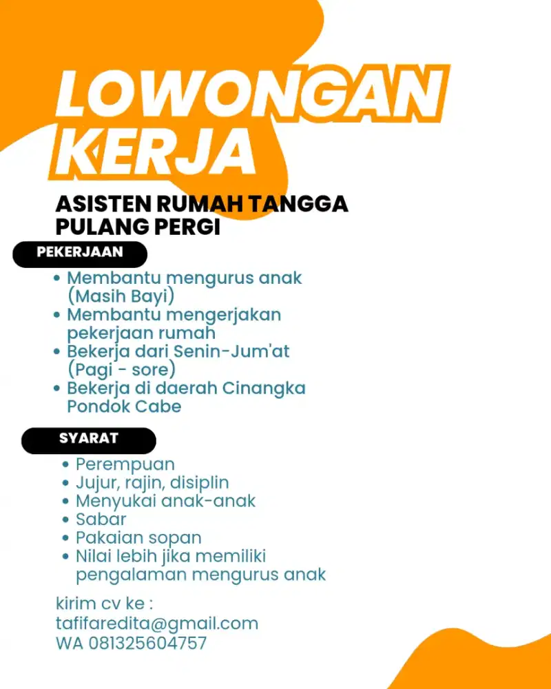 Dibutuhkan Asisten Rumah Tangga