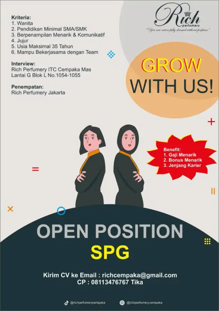 DIBUTUHKAN SPG RICH PARFUM SEGERA