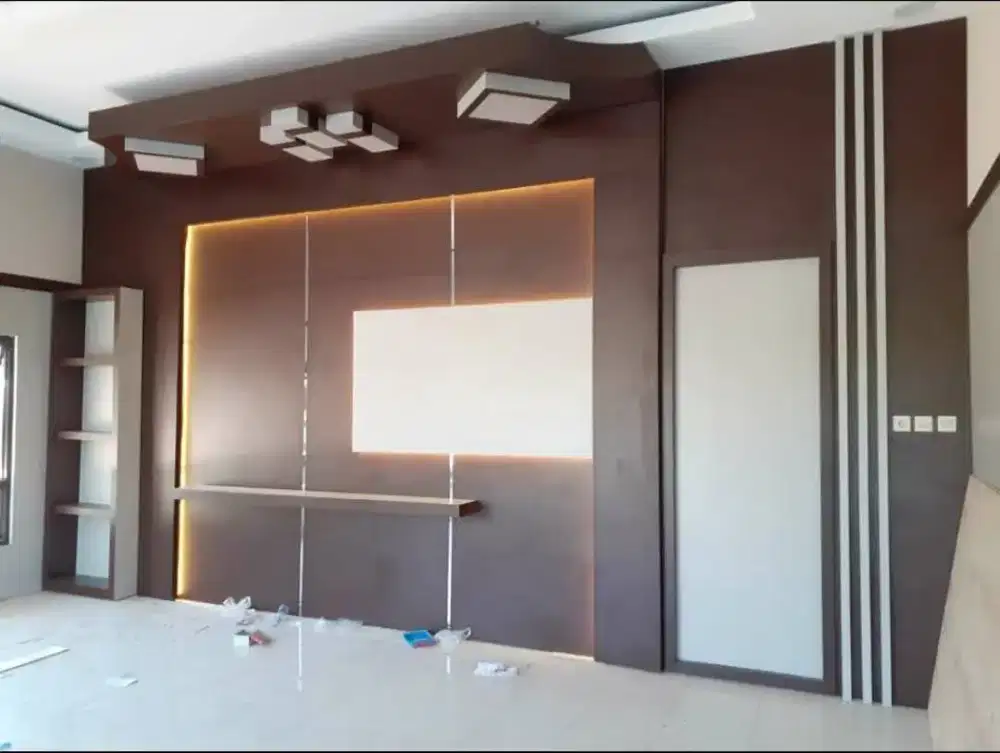 Interior backdrop meja custom meja resepsionis custom