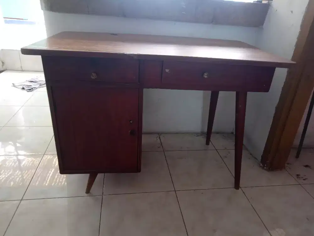 meja kerja kuno kayu jati asli