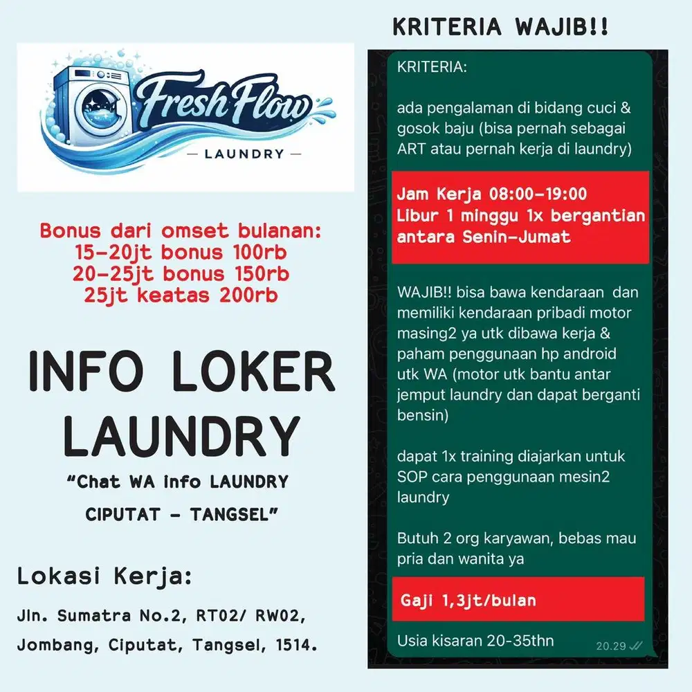 Lowongan Kerja Laundry Kiloan Ciputat Tangerang Selatan