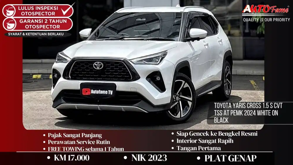 Toyota Yaris Cross 1.5 S CVT TSS AT PEMK 2024 White On Black NIK 2023