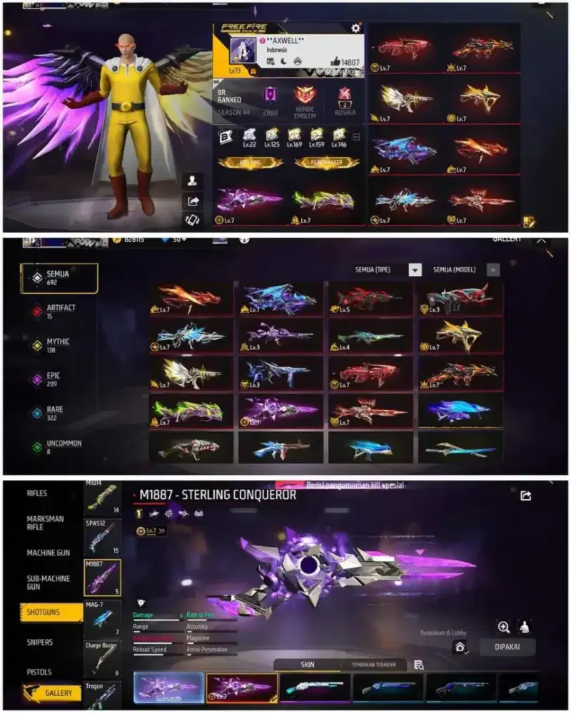 akun FF spek sultan jual akun Free Fire termurah 100% Asli Tepercaya