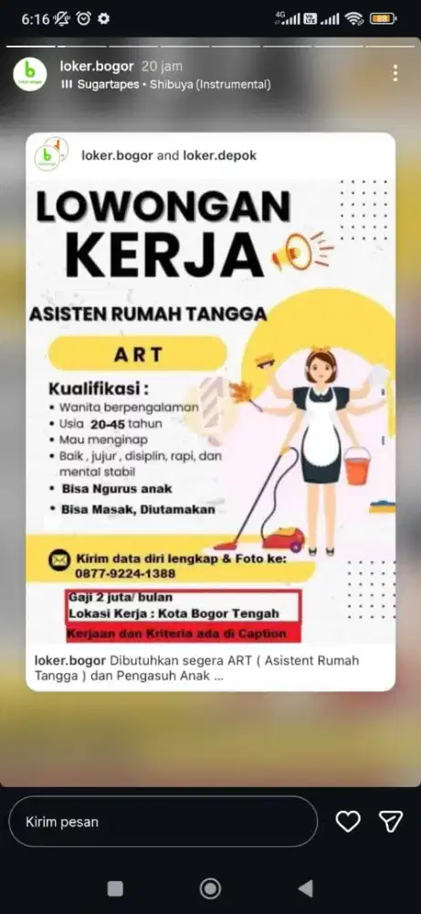 Dibutuhkan ART dan ngasuh Anak