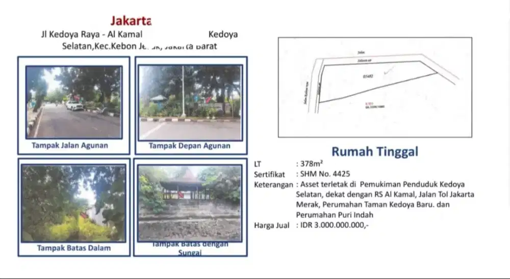 Dijual Tanah Kedoya Jalan Raya - Al Kamal