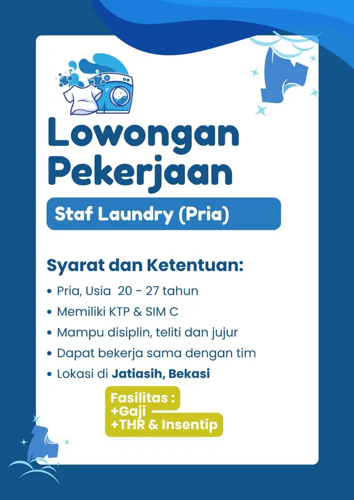 DIBUTUHKAN STAF LAUNDRY KHUSUS PRIA