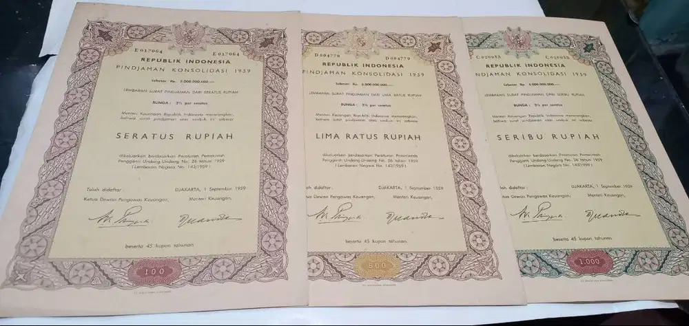 Obligasi Konsolidasi R.I 1959 Nominal Rp500