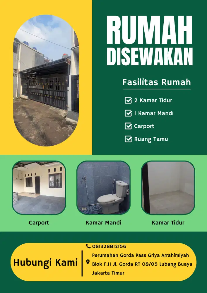 Rumah Disewakan Tahunan di Jl. Gorda Lubang Buaya Jakarta Timur