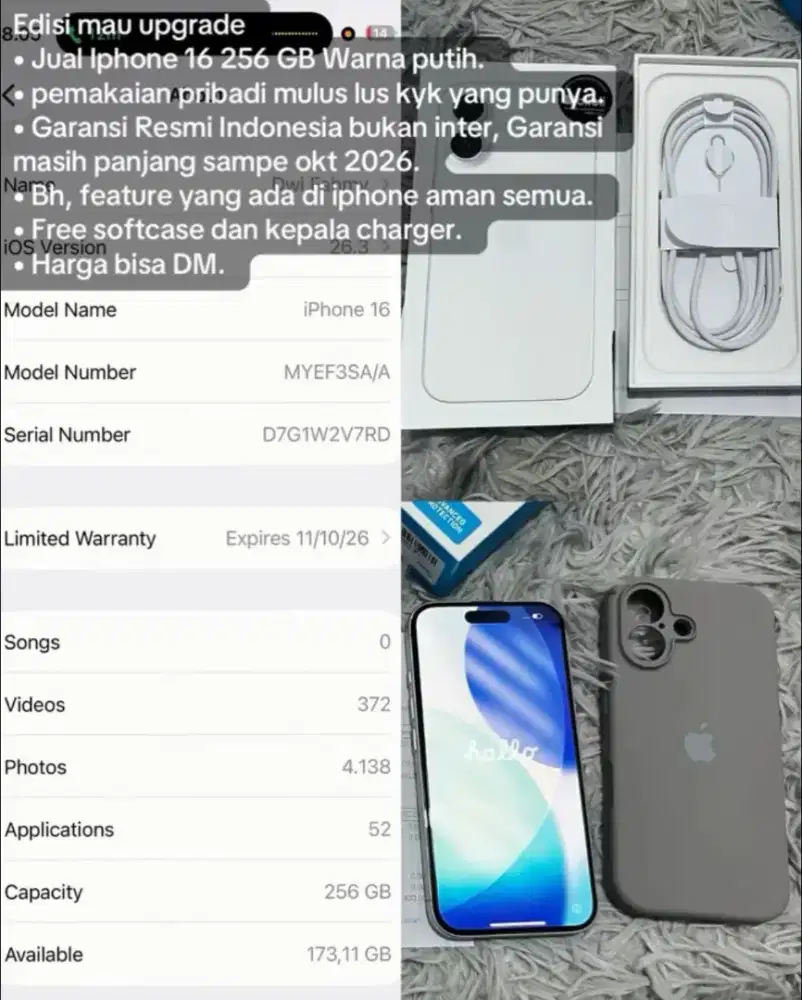 iPhone 16 256GB White - Garansi Resmi s/d Okt 2026