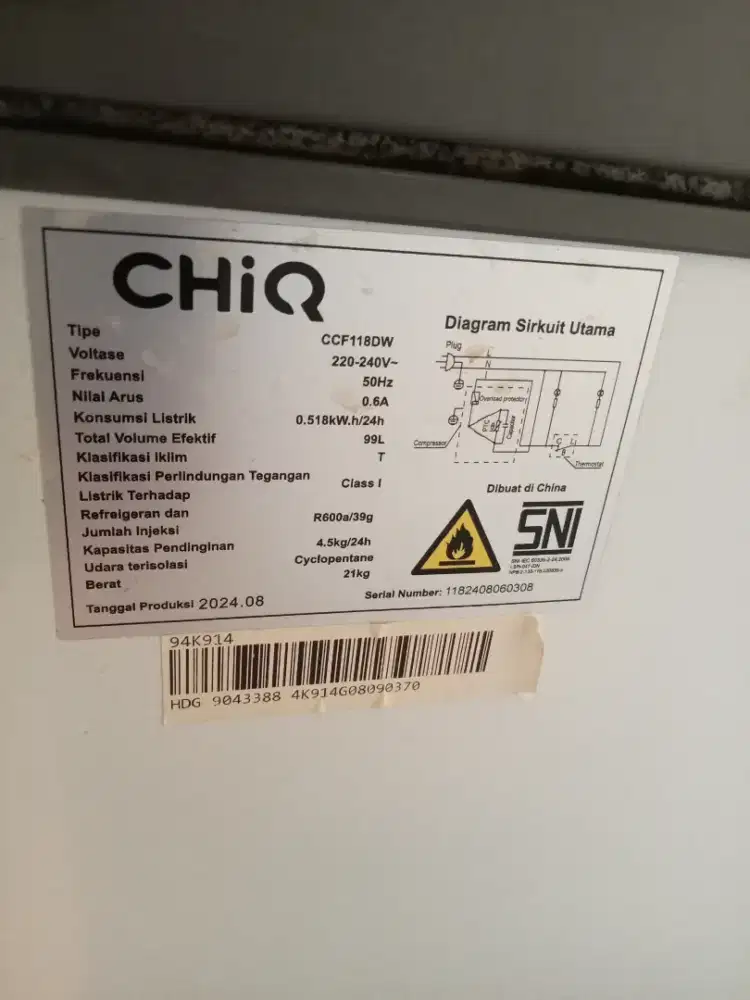 Freezer 100 liter merk Chiq