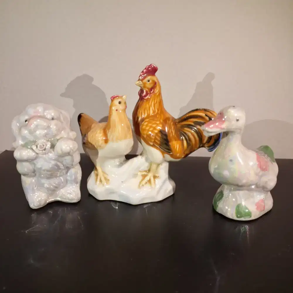 Pajangan Jadul Vintage Keramik Patung Ayam Sepasang Bebek Domba