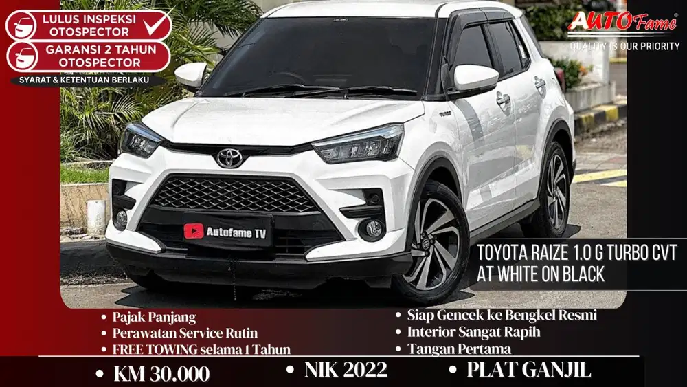 Toyota Raize 1.0 G Turbo CVT AT White On Black NIK 2022 Tgn 1 Dr Br