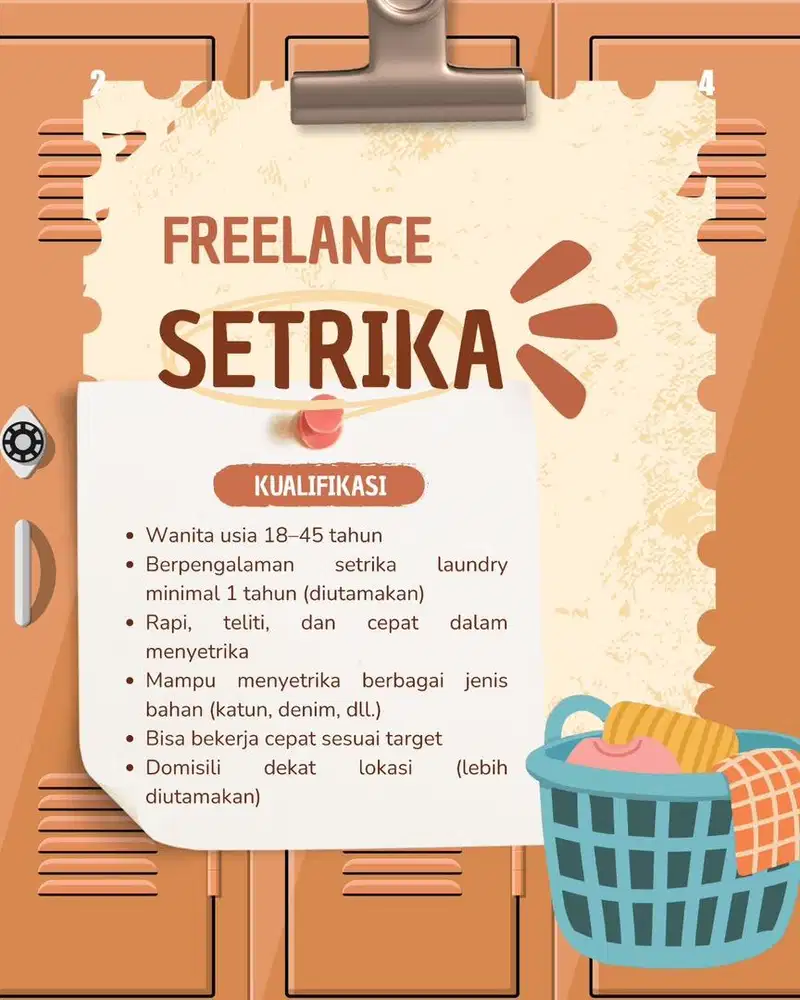 DICARI KARYAWAN FREELANCE SETRIKA LAUNDRY