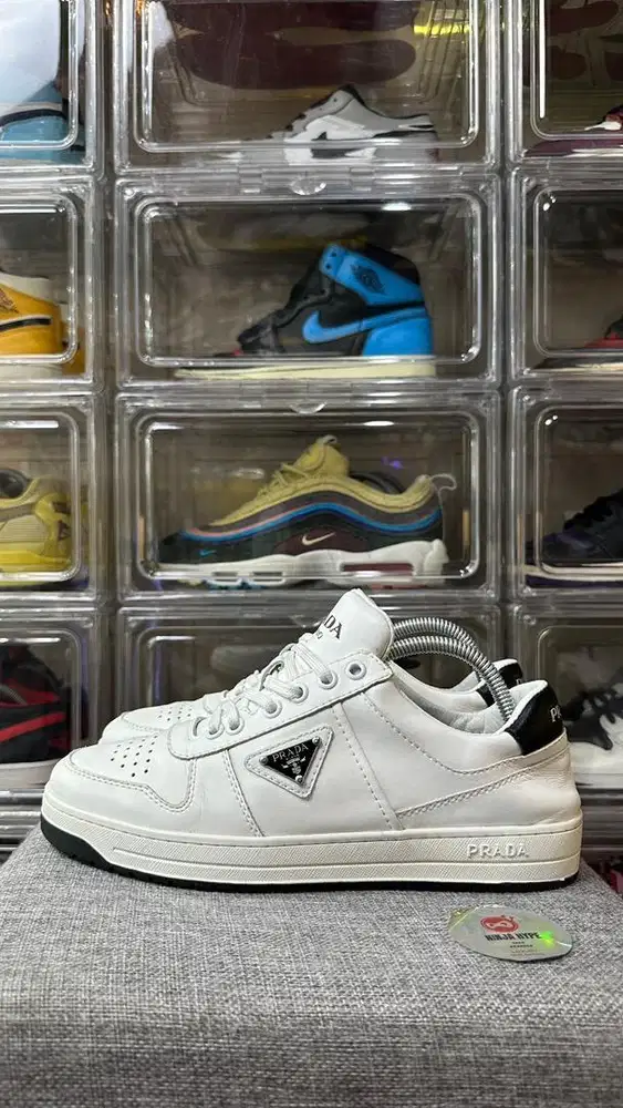 PRADA DOWNTOWN PERFORATED LEATHER SNEAKERS WHITE