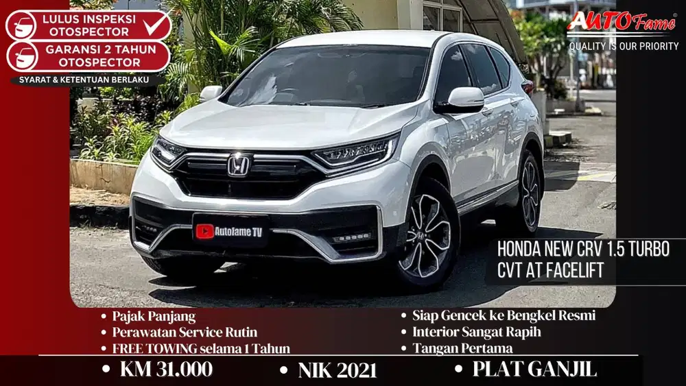 Honda New CRV 1.5 Turbo CVT AT FACELIFT NIK 2021 Akhir White On Black