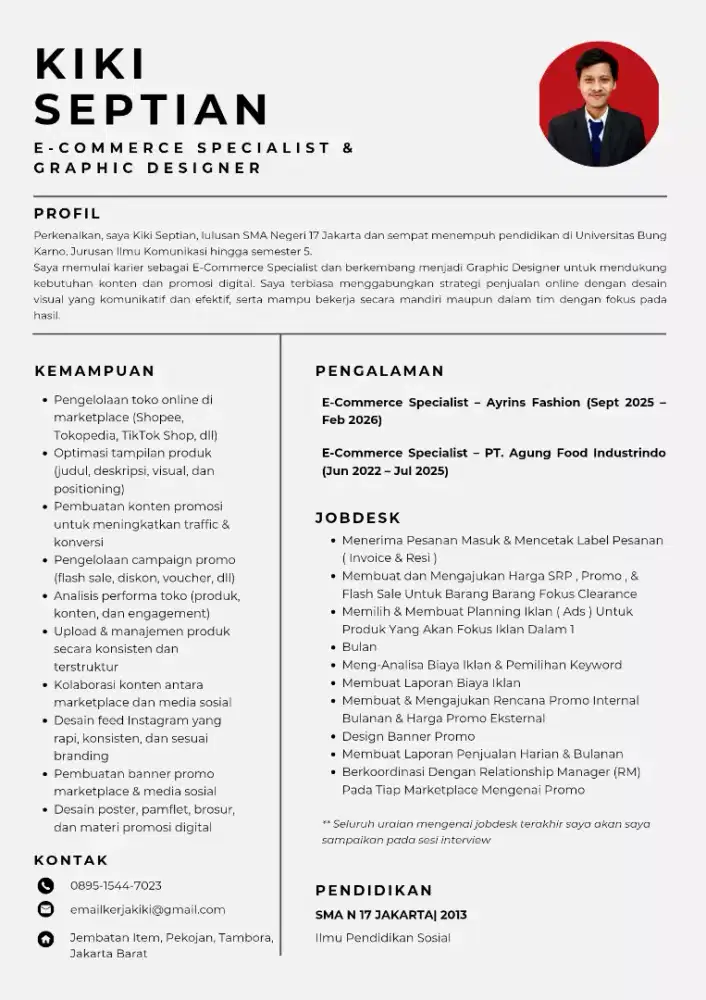 E-Commerce Specialist Berpengalaman (Shopee & TikTok Shop)