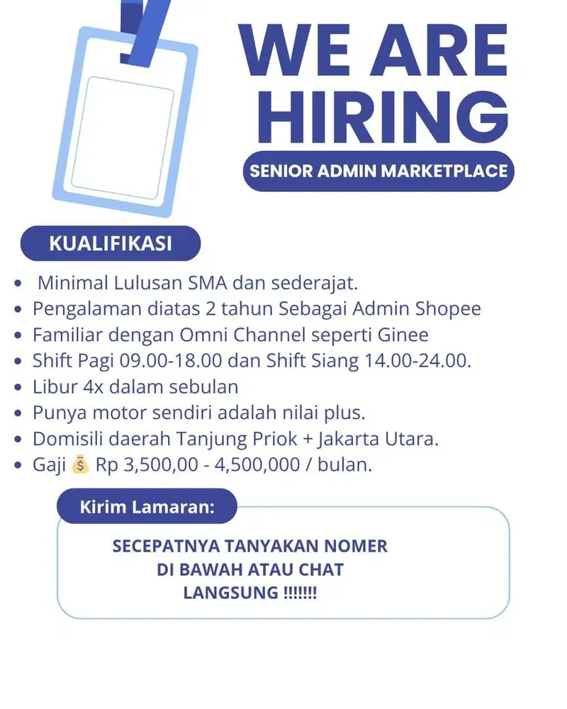 LOWONGAN ADMIN MARKETPLACE