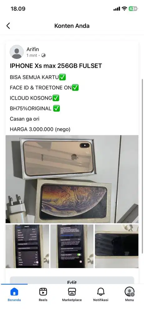 Iphone xs max 256 gb