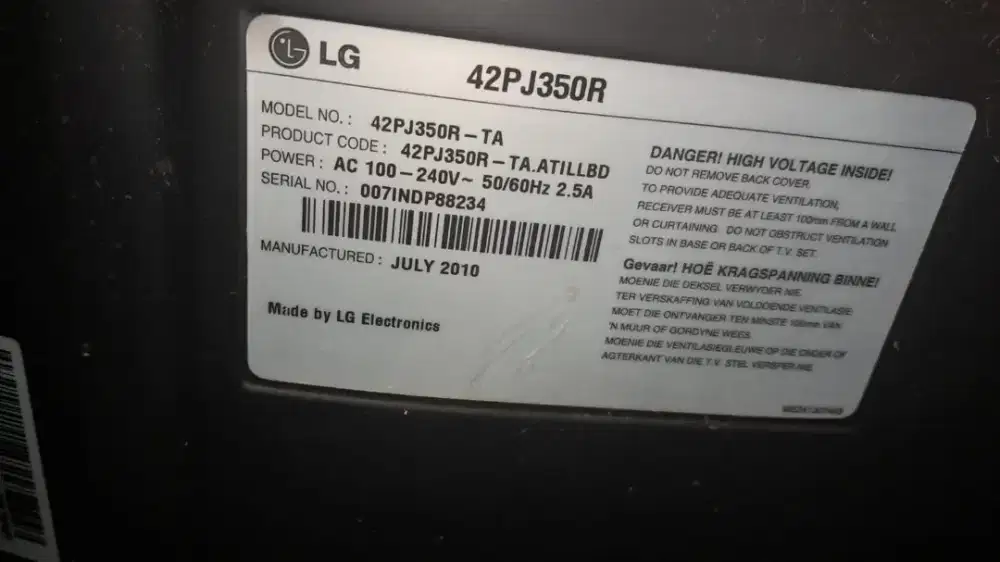 LCD LG 42PJ35R kondisi bekas normal