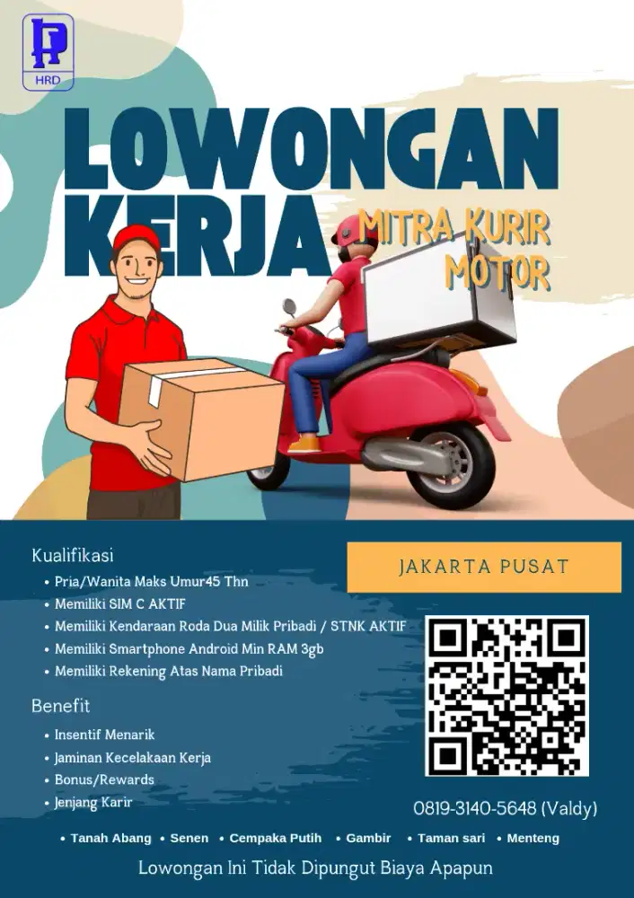 Dibutuhkan segera Mitra Kurir Kemayoran
