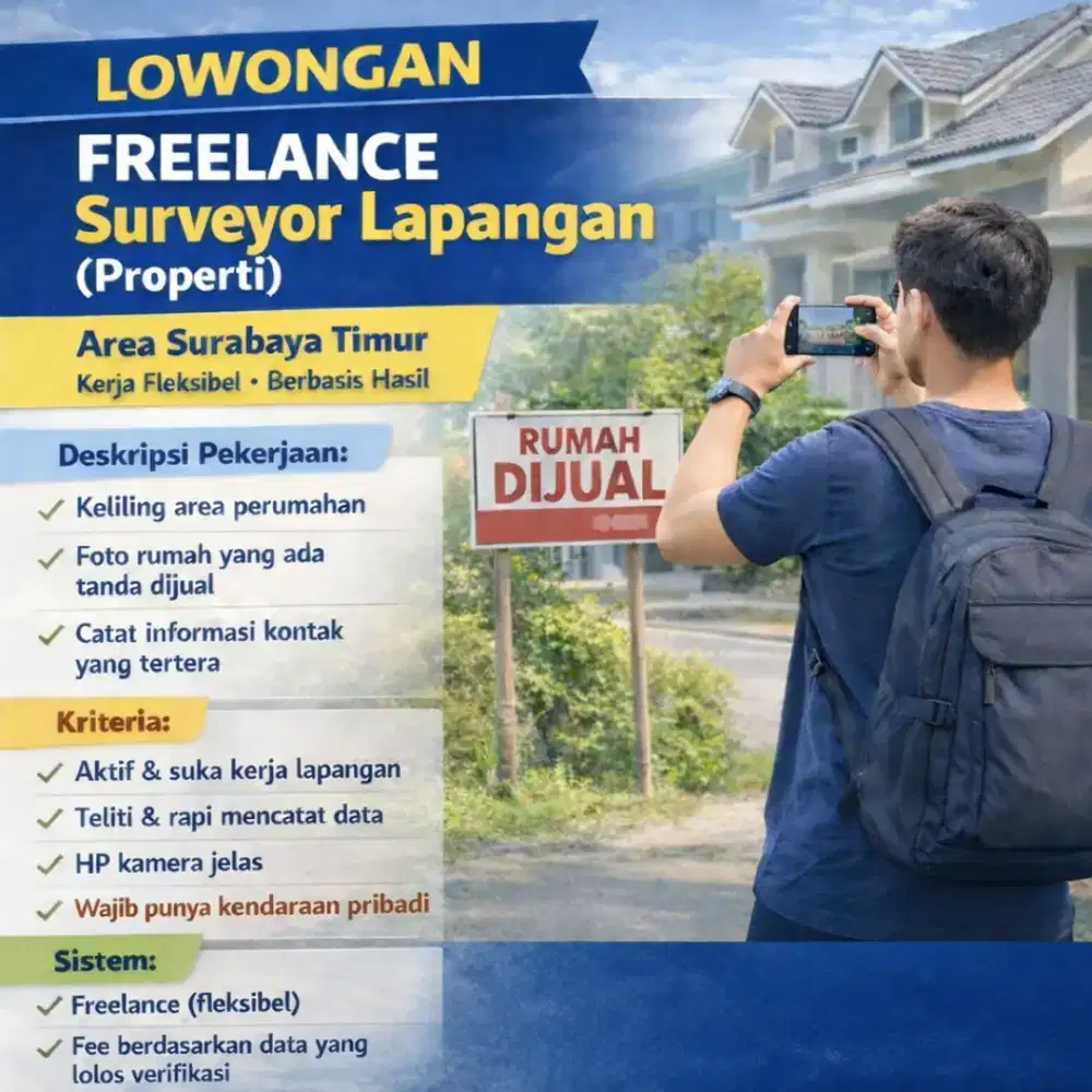 Dicari Freelance Surveyor Lapangan (Properti) Bebas Semua Umur