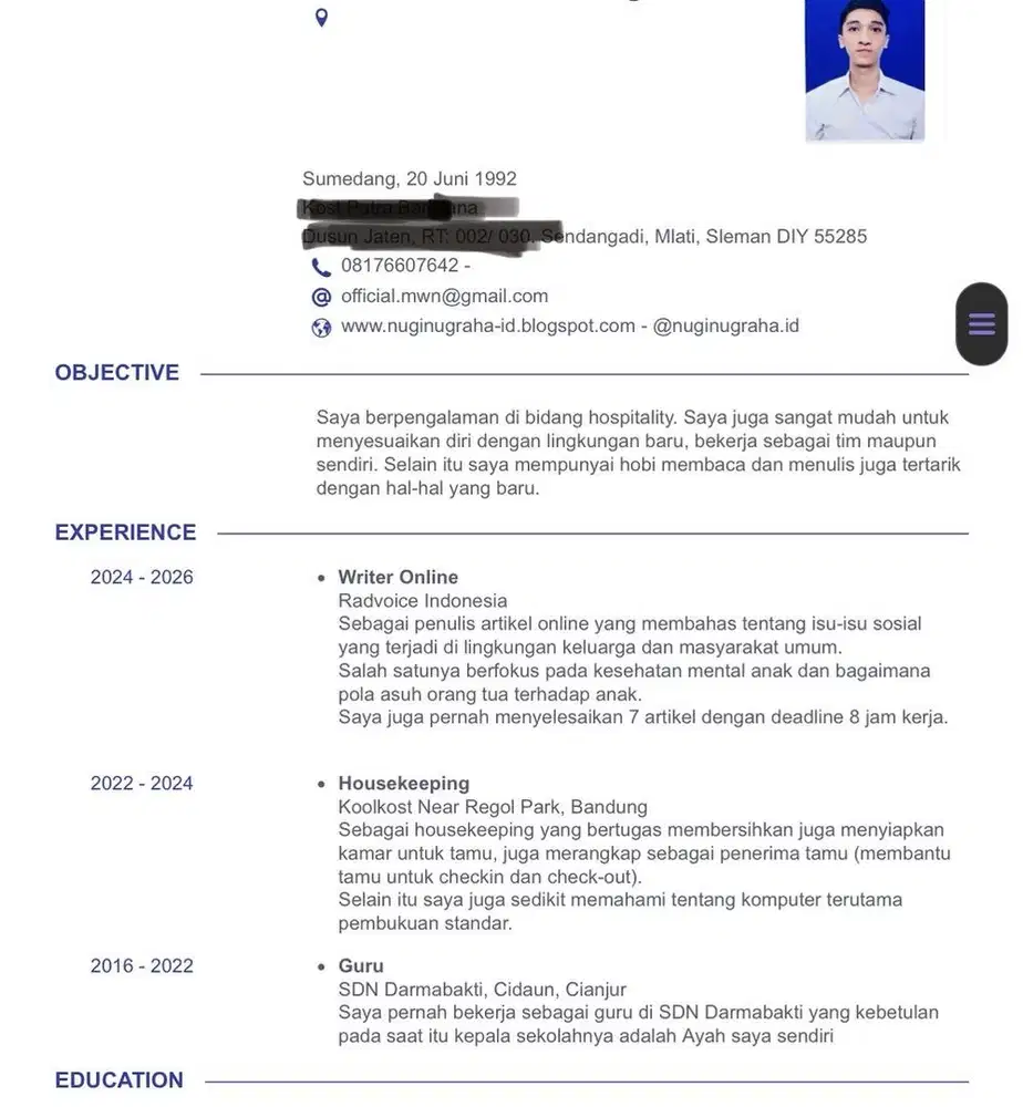 Mencari Pekerjaan sebagai Housekeeping/ ART/ Apa saja