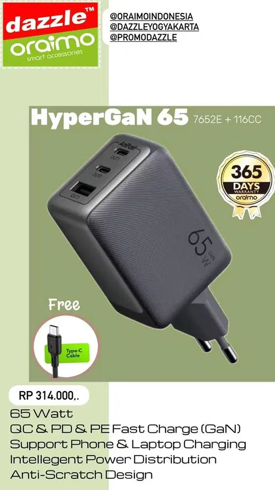 Powerbank 65Watt Oraimo OCW-7652E+116CC