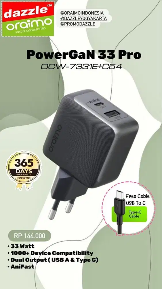 Charger 33Watt Oraimo OTW-7331E+C54