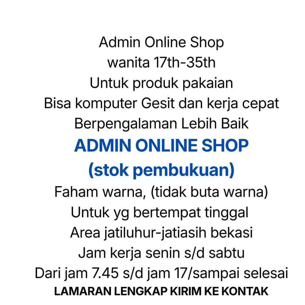 LOWONGAN ADMIN ONLINE SHOP (stok pembukuan)