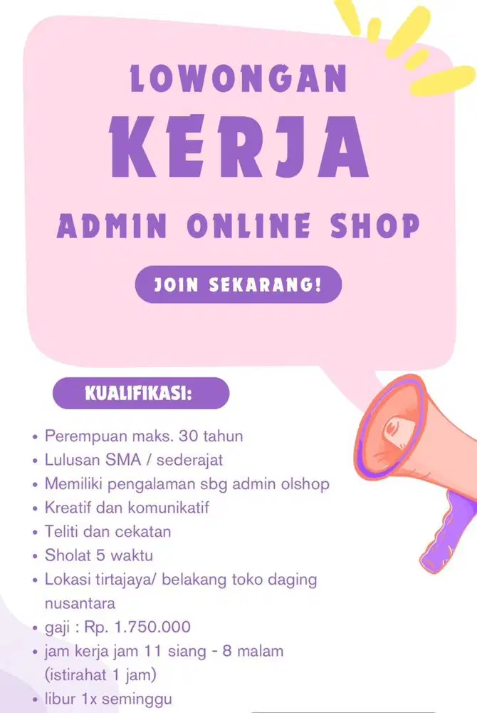 Loker admin online shop