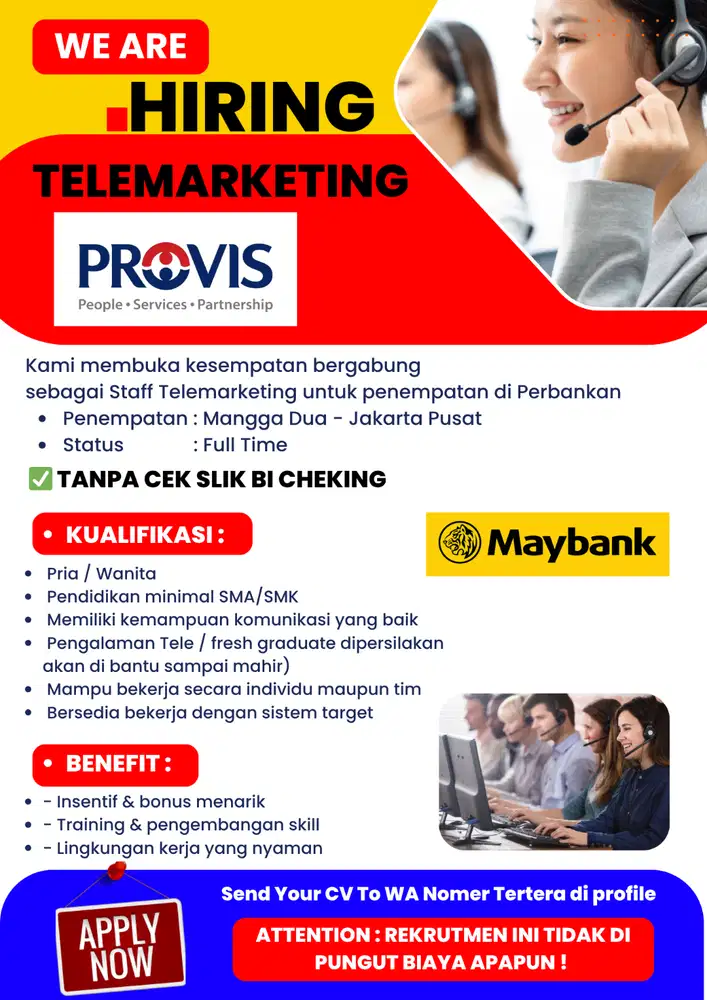 WE ARE HIRING: STAFF TELEMARKETING (PERBANKAN)