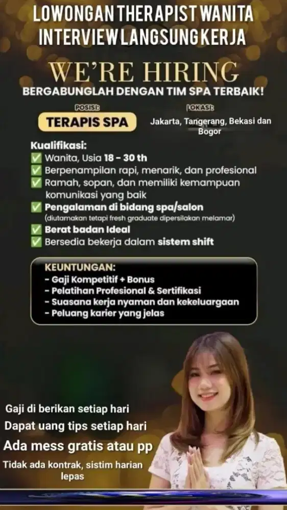 Lowongan Therapist WANITA WS spa eksekutif