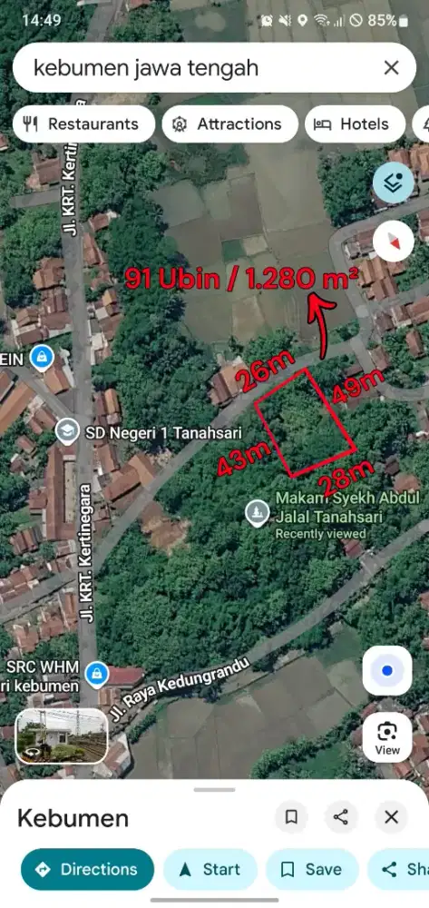 [NEGO] DIJUAL TANAH (SHM) 91 UBIN DI TANAH SARI, KEBUMEN, JAWA TENGAH