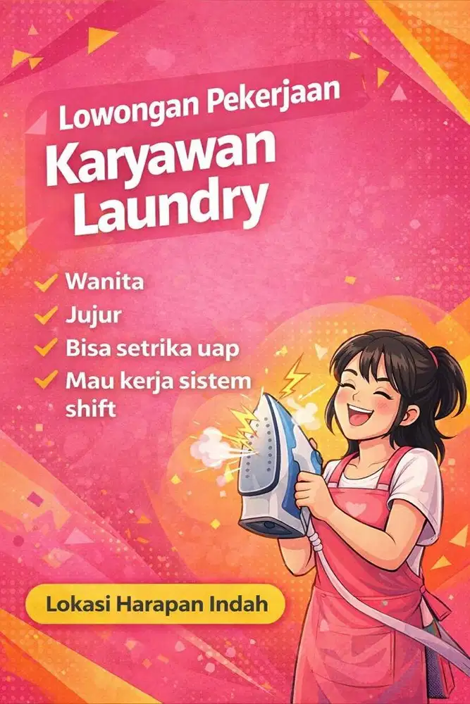 Dicari karyawan laundry setrika harapan indah