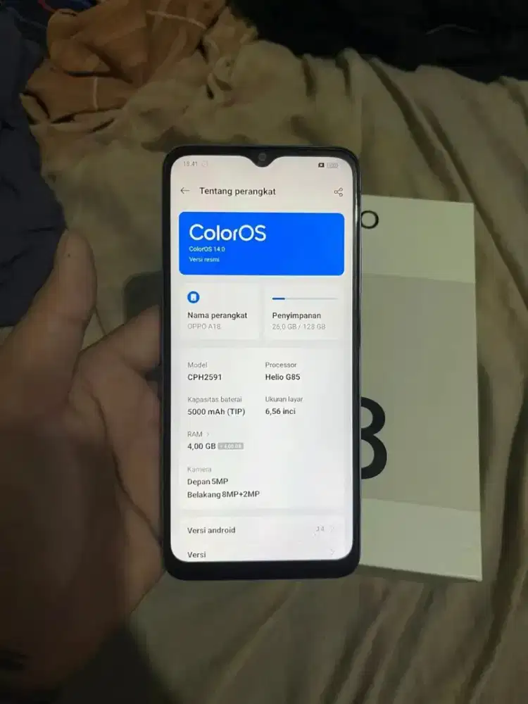 Oppo a18 fullset ram 4/128
