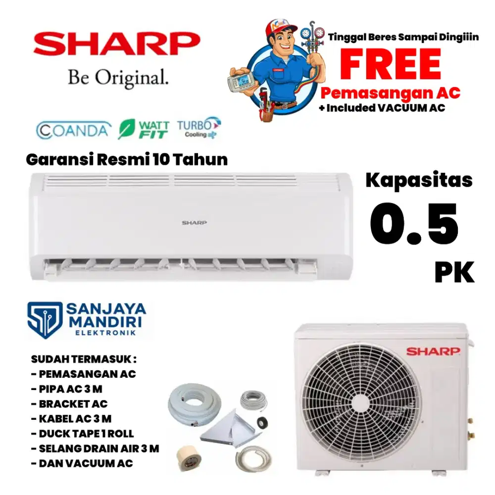 FREE PEMASANGAN! SHARP AC Split 1/2 PK Turbo CoolMulti Air Flow A5BEY2