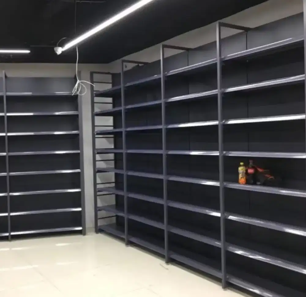 Tak display toko, rak besi, rak barang, meja bar, meja kasir, canopy,