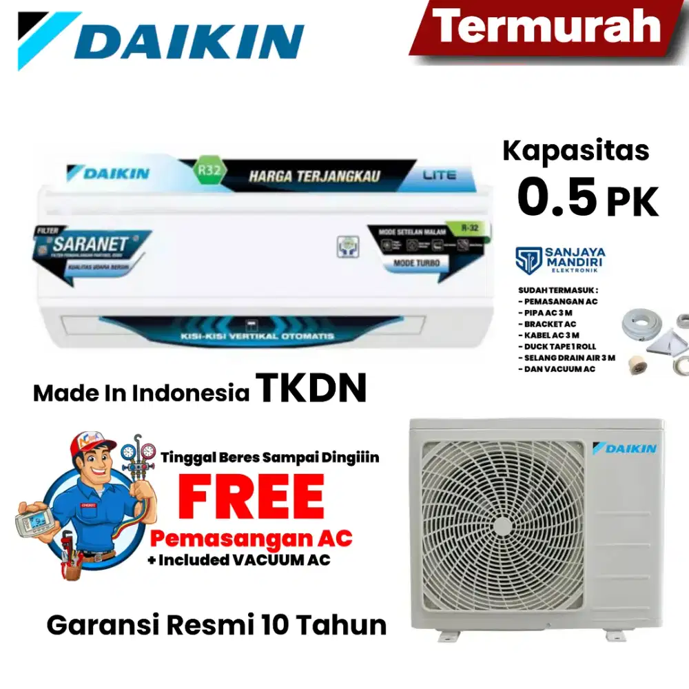 FREE PEMASANGAN! DAIKIN AC Split 1/2 PK Breeze Standard R32 FTP15AV149