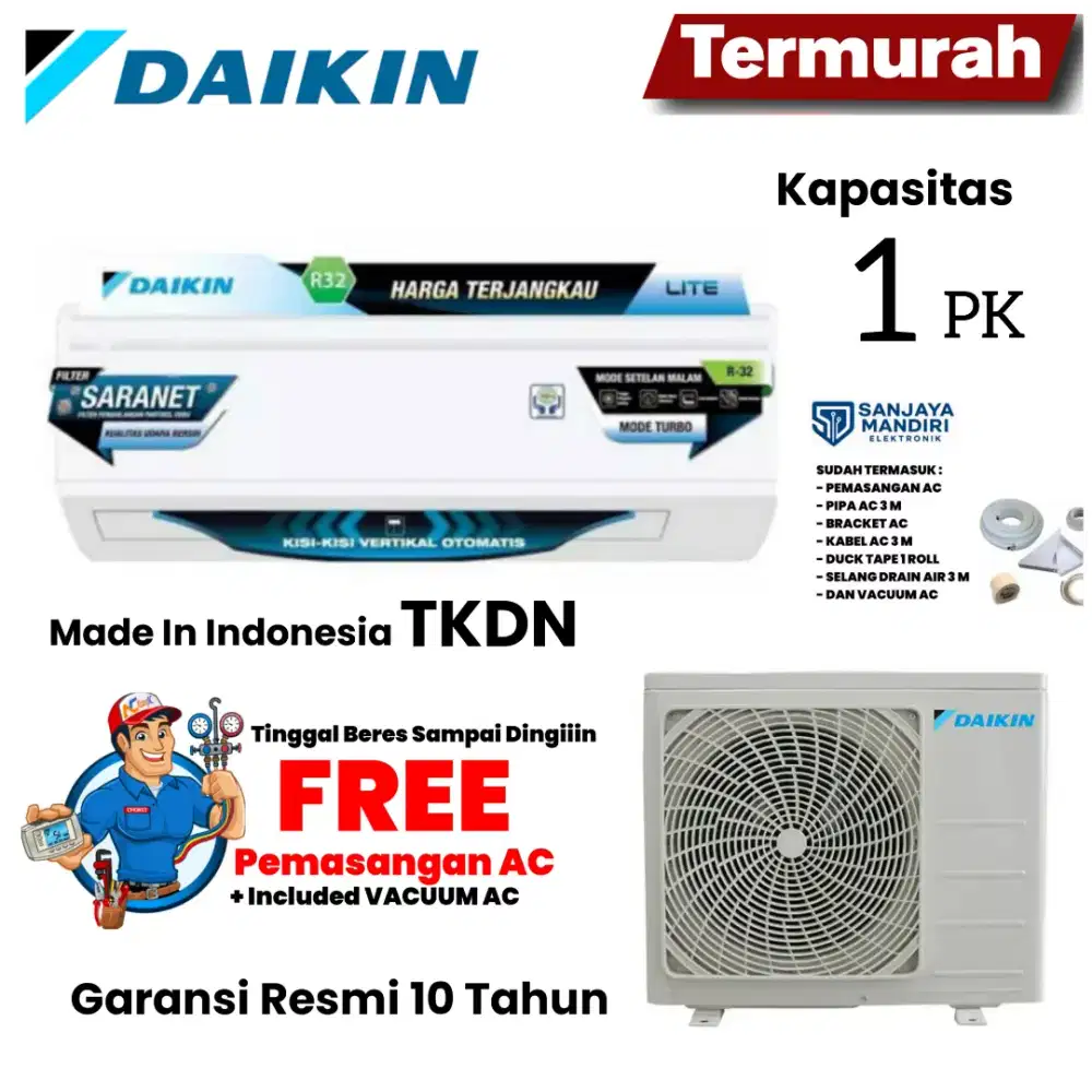 FREE PEMASANGAN! DAIKIN AC Split 1 PK TKDN Breeze Standard  FTP25AV149