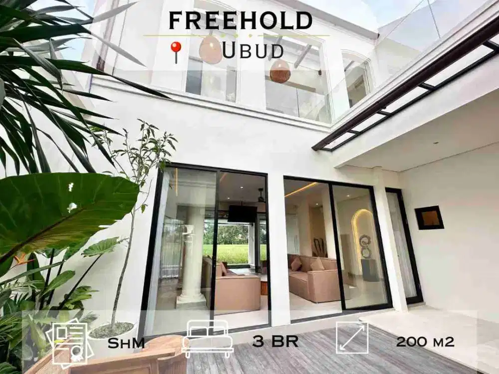 Freehold Modern Tropical Villa For Sale In Ubud With Greenzone Ricefield View